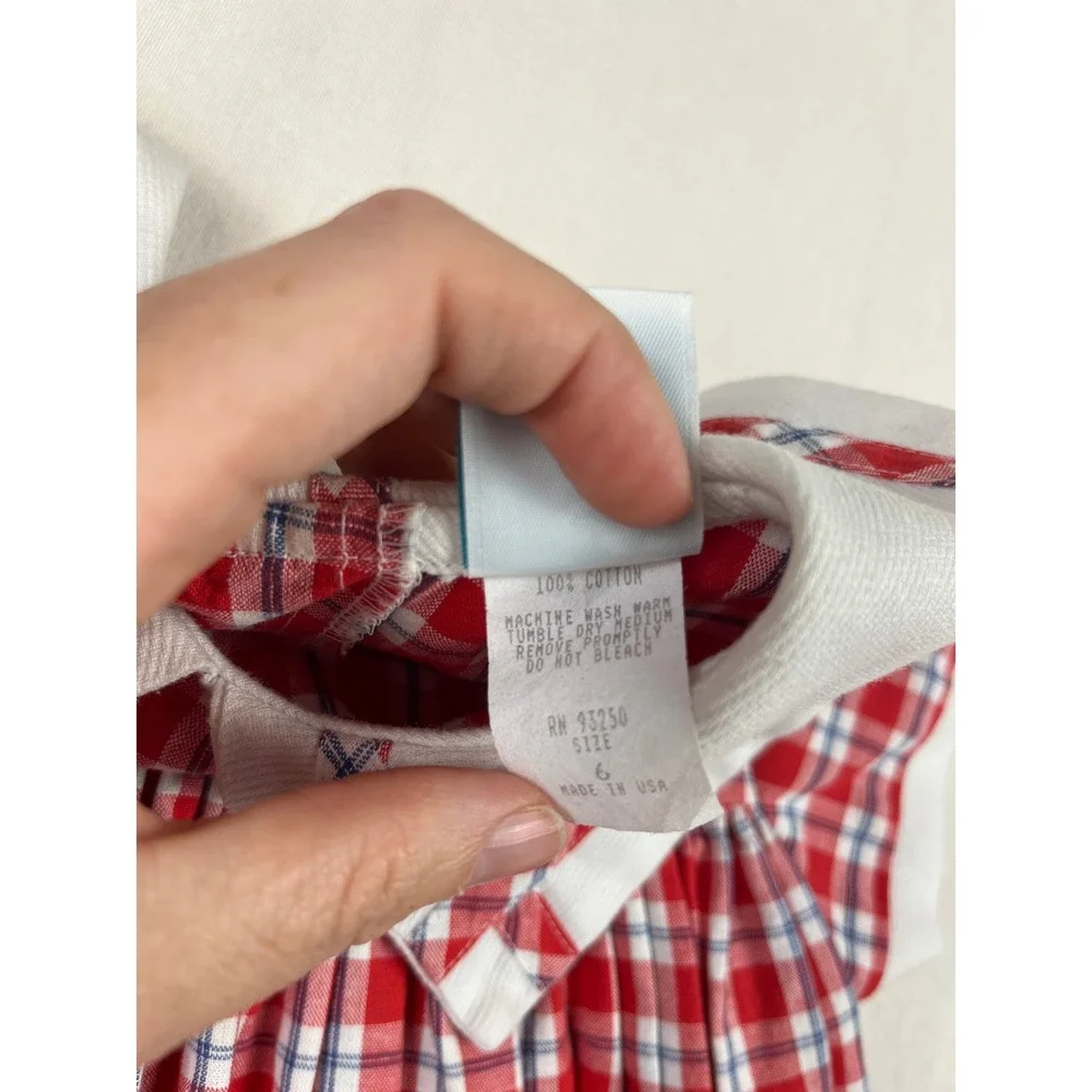 Rags Land Girls Red White Blue Plaid Peter Pan Collar Cotton Dress Size 6 USA